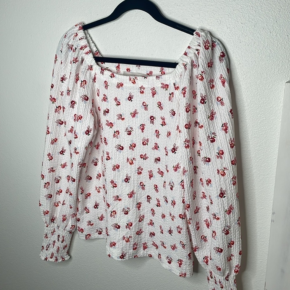 NWT Loft Floral Puff Sleeve Square Neck Top - Picture 5 of 12